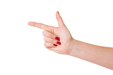 Female hands over white background