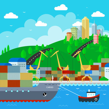 Commercial Dock in flat style design