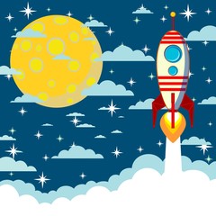 Cartoon rocket takes off, vector illustration © alekseiveprev