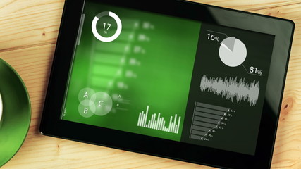 Various Animated Infographics Charts on Digital Tablet Computer  - Powered by Adobe