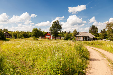 Typical small village in central Russia in sunny summer day