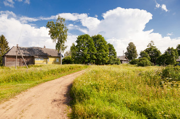 Small village in central Russia in sunny summer day