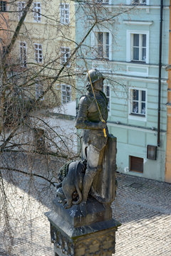 Bruncvik statue on the pillar of Charles bridge, Prague.