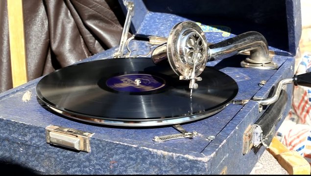 record playing in gramophone
