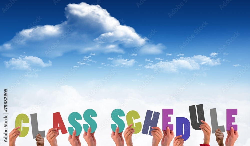 Aufkleber composite image of hands holding up class schedule