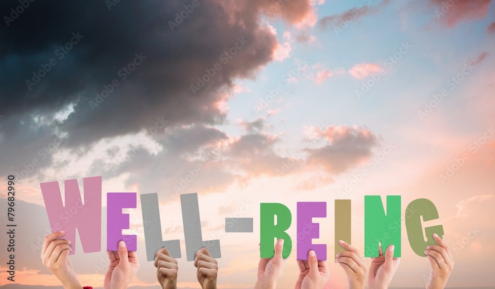 Poster composite image of hands holding up well being