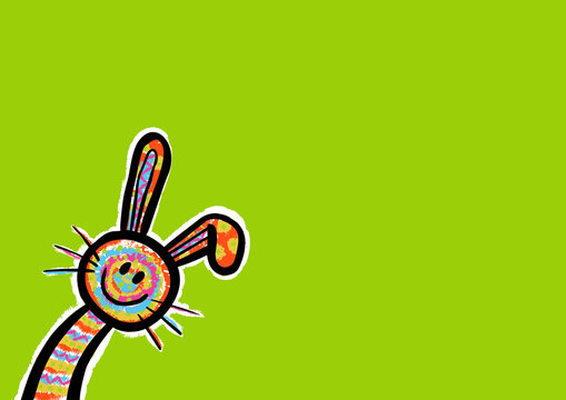 Hintergrund mit lustigem, bunten Osterhasen / Textfreiraum