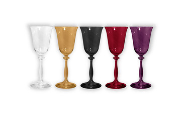 Group of multicolored glass wine glasses