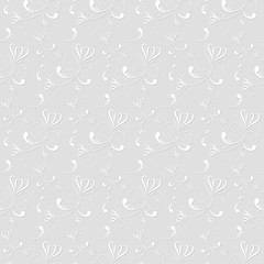 Swirl Floral Seamless Pattern-White on Grey Background