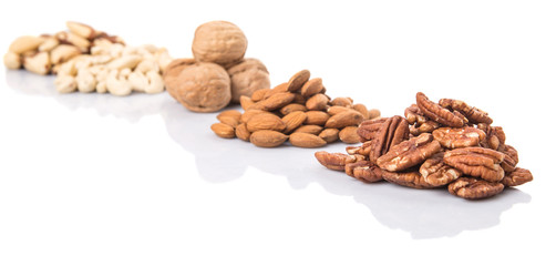 Mix culinary nuts over white background