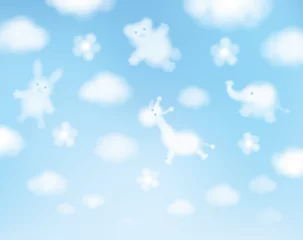 Photo sur Plexiglas Chambre de bébé Fond de ciel de vecteur, dessins animés d& 39 animaux.