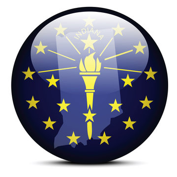 Map on flag button of USA Indiana State