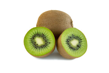 Kiwi fruit and a sliced one isolated on a white background