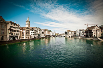 Fototapeta premium Beautiful view of Zurich city with river Limmat, Switzerland