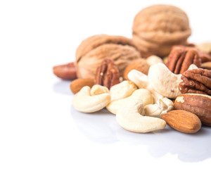 Mix culinary nuts over white background