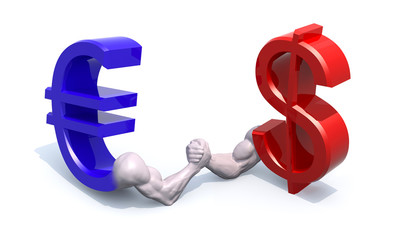 euro and dollar symbol currency make arm wrestling