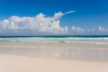 Tulum beach view, caribbean paradise, at Quintana Roo, Mexico.