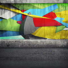 Abstract 3d graffiti fragment on the concrete wall