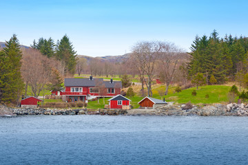 Norwegian small village with colorful wooden houses