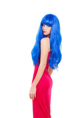 Naklejka premium Portrait of beautiful woman in blue wig