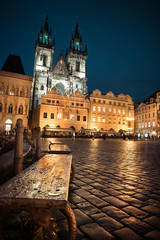 Prague, Old Town Square at night, toned image