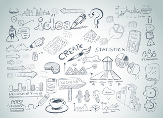 Social Media doodles Sketch set with infographics elements