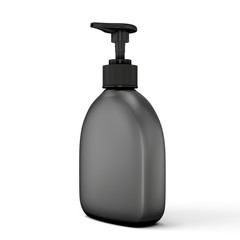 Black bottle for soap on a white