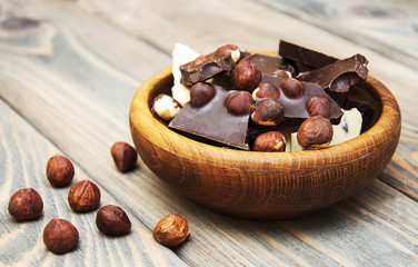 Dark  and white chocolate with nuts