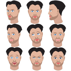 Set of variation of emotions of the same guy with beard