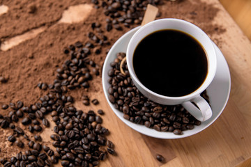 Organic concept with coffee on wooden table