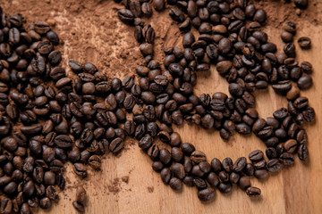 Organic concept with coffee on wooden table