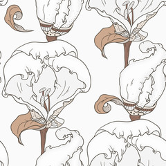 Stylized floral seamless pattern with hand drawn flowers