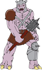 Orc Warrior Holding Club Front Cartoon