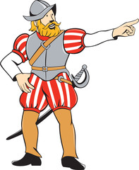 Spanish Conquistador Pointing Isolated Cartoon