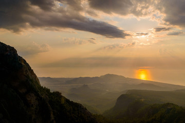 majestic Sunrise over the mountains  with sunbeams