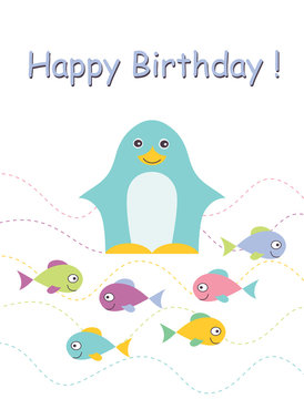 Happy birthday card with penguin.