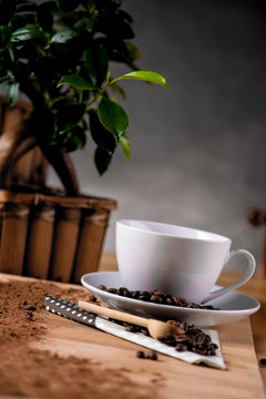 Traditional coffee on wooden table