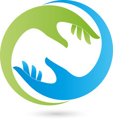 Fototapeta na wymiar Logo, Zwei Hände, Physiotherapie, Ergotherapie