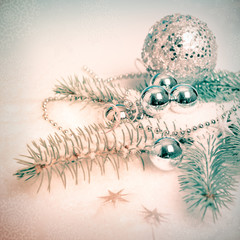 Silver Christmas decorations, tinted image