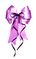 violet bow with dark ribbon made from silk