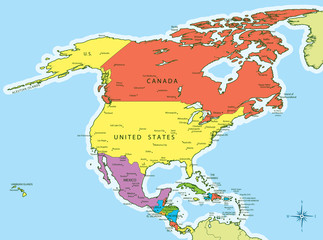 North America map countries and cities
