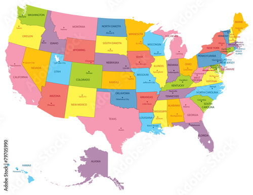 usa detailed map with states and cities stock image and