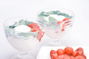 ice cream and plate with strawberries