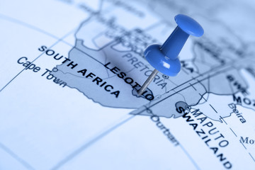 Location Lesotho. Blue pin on the map. - obrazy, fototapety, plakaty