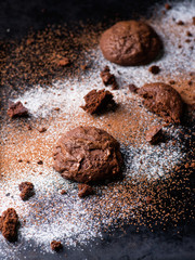 Homemade chocolate cookies on dark background
