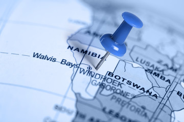 Location Namibia. Blue pin on the map. - obrazy, fototapety, plakaty