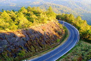 Fototapeta premium Beautiful Mountain Road with sunlight, Curve road