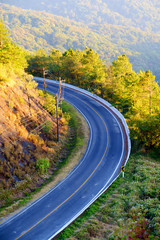 Beautiful Mountain Road with sunlight, Curve road