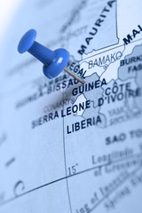 Location Guinea. Blue pin on the map.