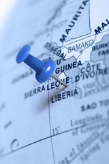 Location Liberia. Blue pin on the map.